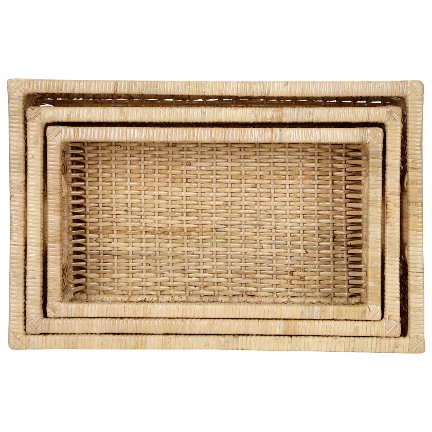 AKWAY ® Rattan, Brass Handmade Bamboo Storage Organizer Wicker Basket (Beige) - Set of 3 Akway