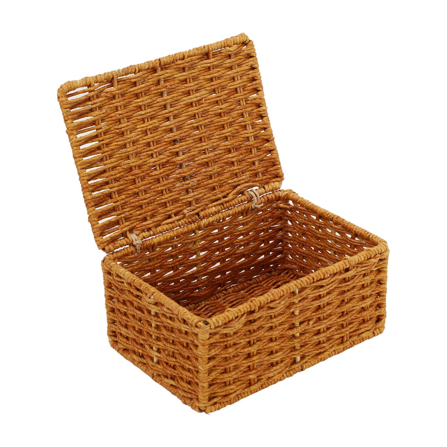 AKWAY wicker water hyacinth kauna grass bamboo cane Storage Basket with Lids Rectangular Handwoven Wicker Organizer Baskets Desktop Storage Box Rattan Container Desk Basket(Brown)(8.5"L X 6"W X 3.5"H)- Akway