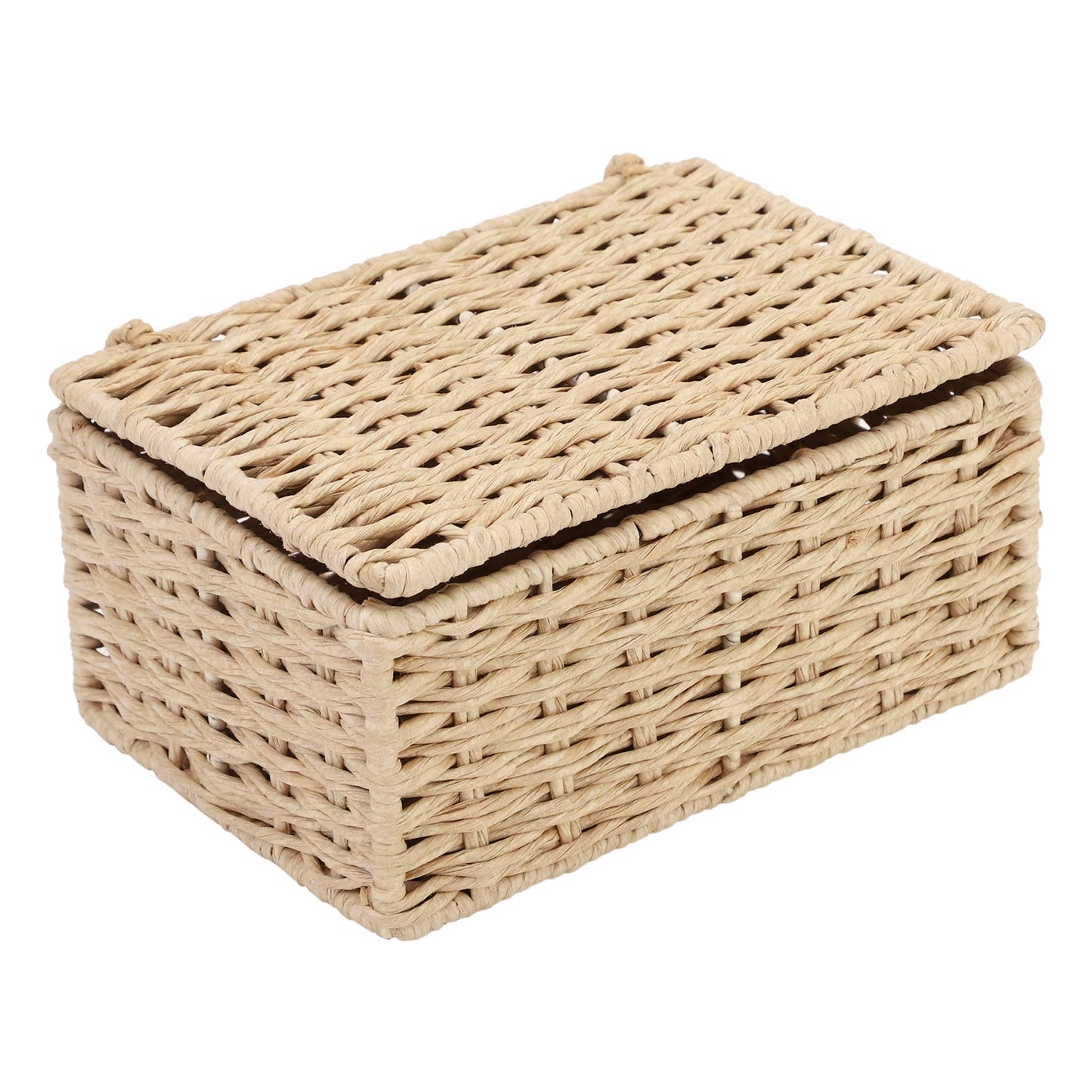 AKWAY wicker water hyacinth kauna grass bamboo cane Storage Basket with Lids Rectangular Handwoven Wicker Organizer Baskets Desktop Storage Box Rattan Container Desk Basket Bins(10"L x 8"W x 4"H) - Akway