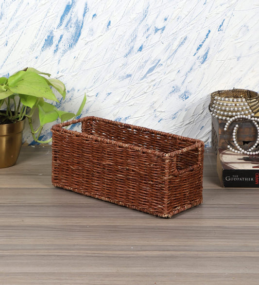 AKWAY Handmade Wicker Basket Bathroom Vanity Tray, Wicker Kitchen Counter top Storage Shelf Coffee Table Decorative Tray Cosm