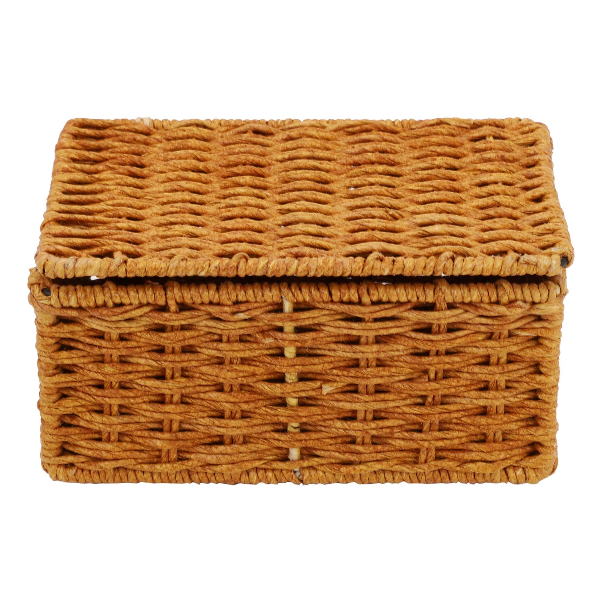 AKWAY wicker water hyacinth kauna grass bamboo cane Storage Basket with Lids Rectangular Handwoven Wicker Organizer Baskets Desktop Storage Box Rattan Container Desk Basket(Brown)(8.5"L X 6"W X 3.5"H)- Akway