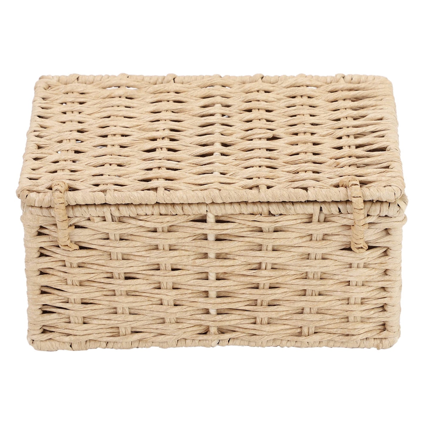 AKWAY wicker water hyacinth kauna grass bamboo cane Storage Basket with Lids Rectangular Handwoven Wicker Organizer Baskets Desktop Storage Box Rattan Container Desk Basket Bins(10"L x 8"W x 4"H) - Akway