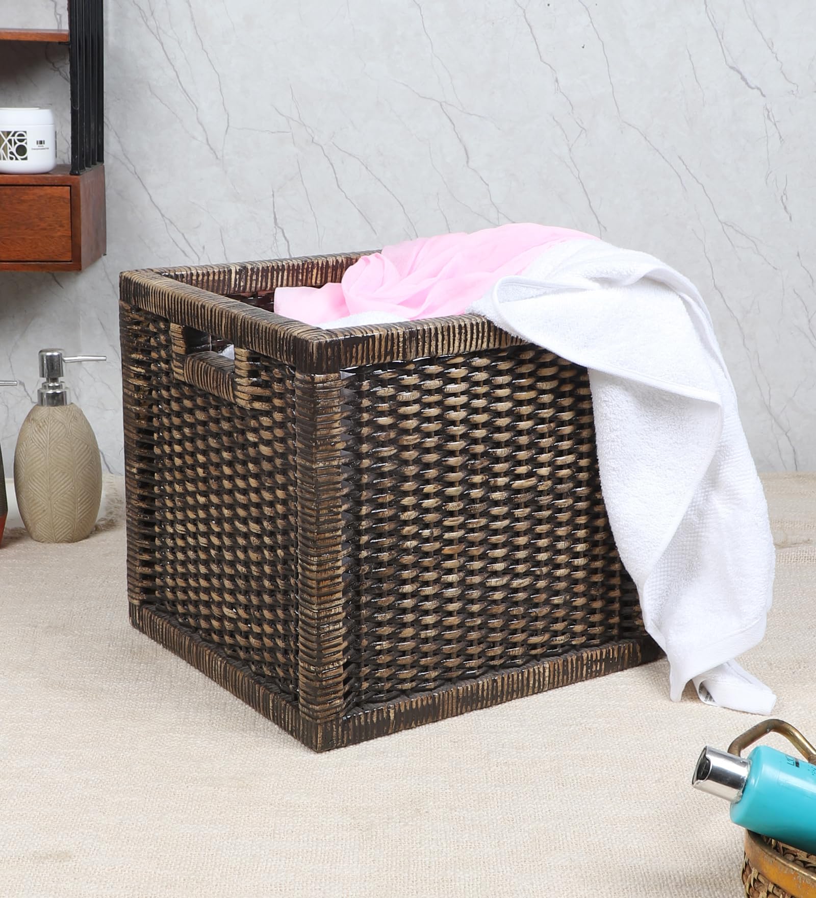 AKWAY Wicker wardrobe basket for storage, cloths, newspapers, photos, toys, plants or other memorabilia, 12.5 x 13.5 x 12.5 I