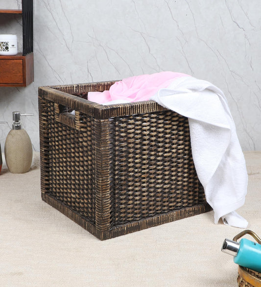 AKWAY Wicker wardrobe basket for storage, cloths, newspapers, photos, toys, plants or other memorabilia, 12.5 x 13.5 x 12.5 I