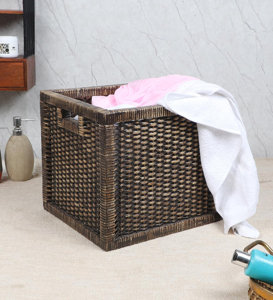 AKWAY Wicker wardrobe basket for storage, cloths, newspapers, photos, toys, plants or other memorabilia, 12.5 x 13.5 x 12.5 Inch, Beige (12.5W x 13.5L x 12.5H, Black)- Akway