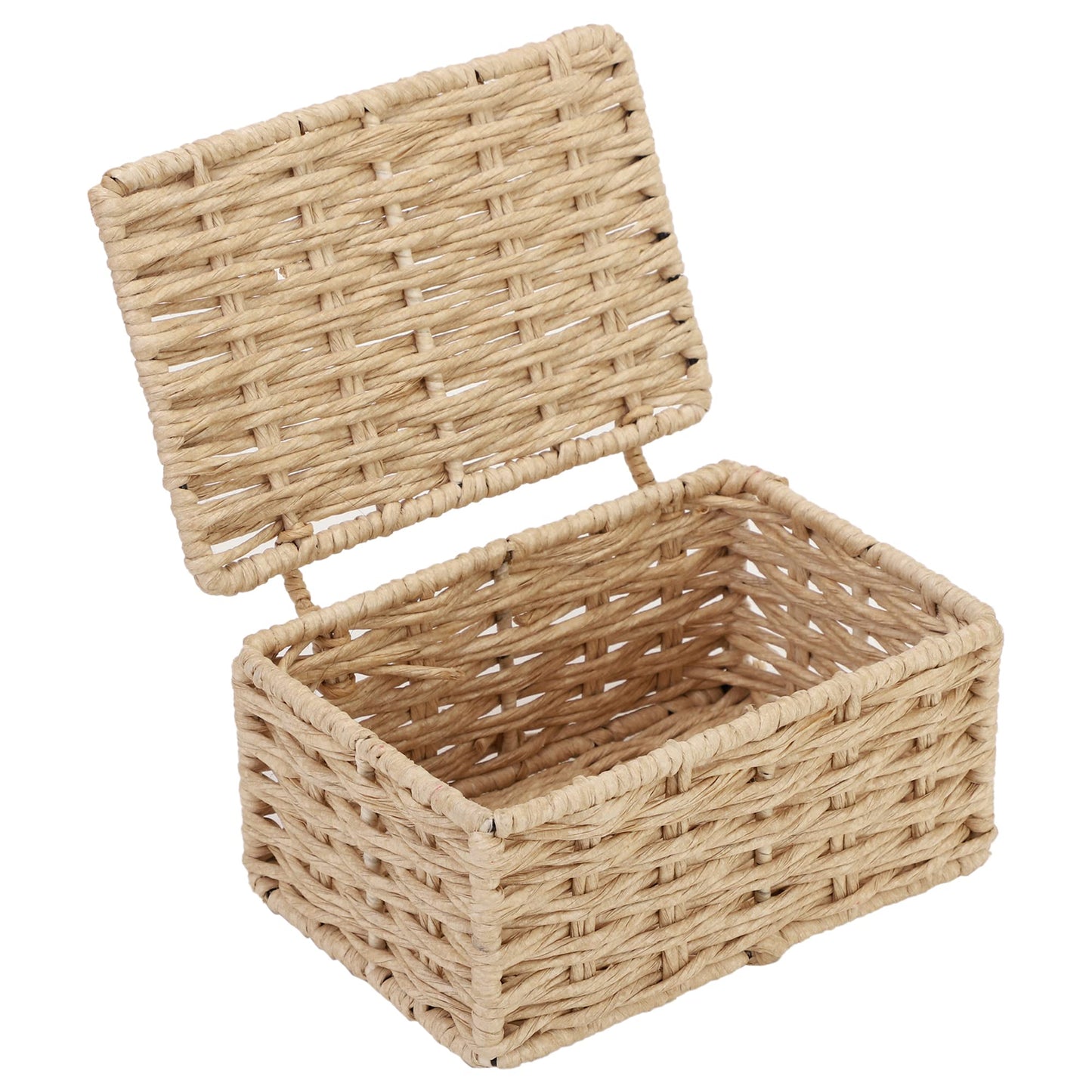 AKWAY wicker water hyacinth kauna grass bamboo cane Storage Basket with Lids Rectangular Handwoven Wicker Organizer Baskets Desktop Storage Box Rattan Container Desk Basket Bins for Bathroom Office (7"L x 4.5"W x 3"H)- Akway