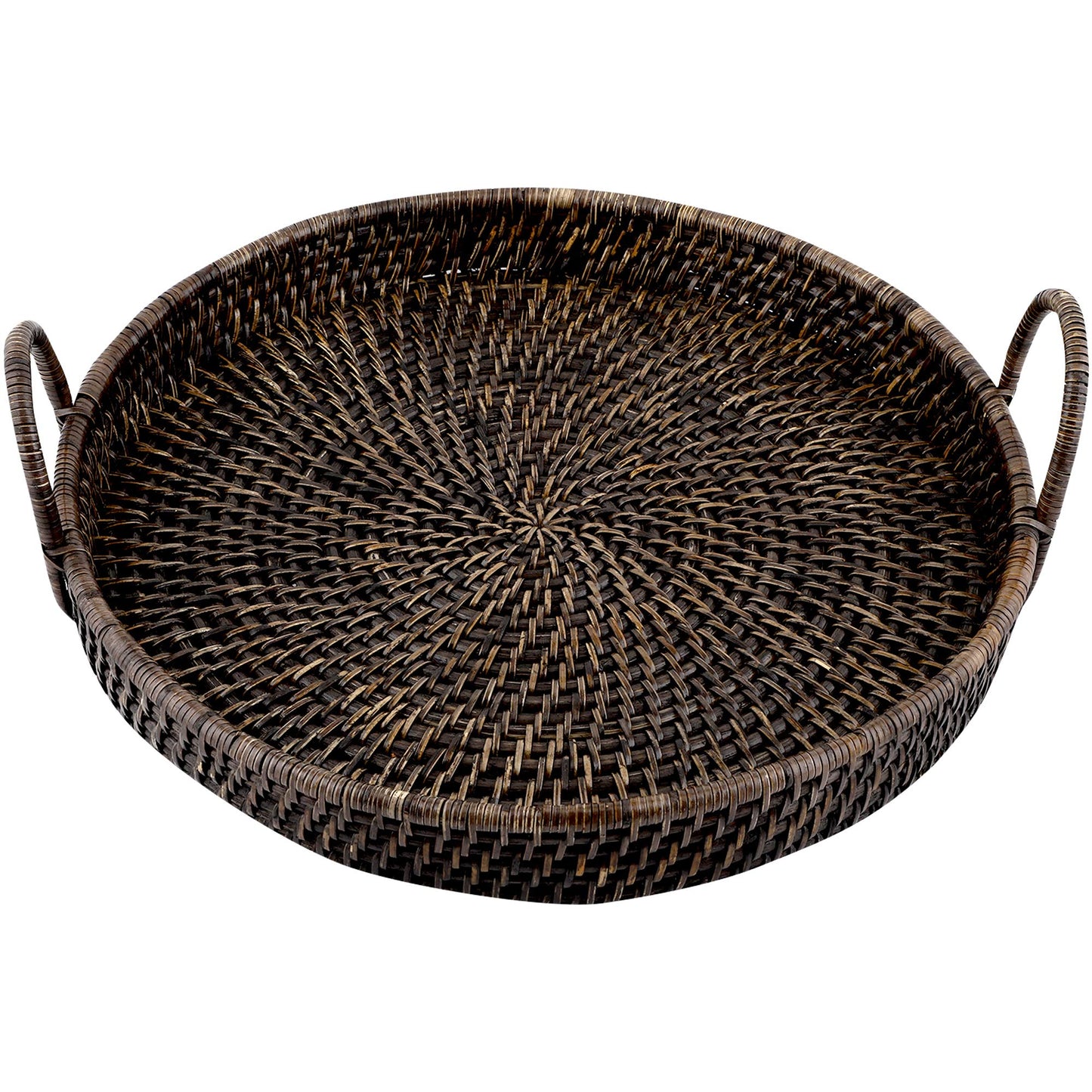 AKWAY Wicker Serving Tray Wooden Serving Tray for Home | Dining Table Decorative Trays | Serving Tray for Party Guests | Rectangle Platter with Handles Diwali or Deepawali Gifts (Antique Black) - Akway