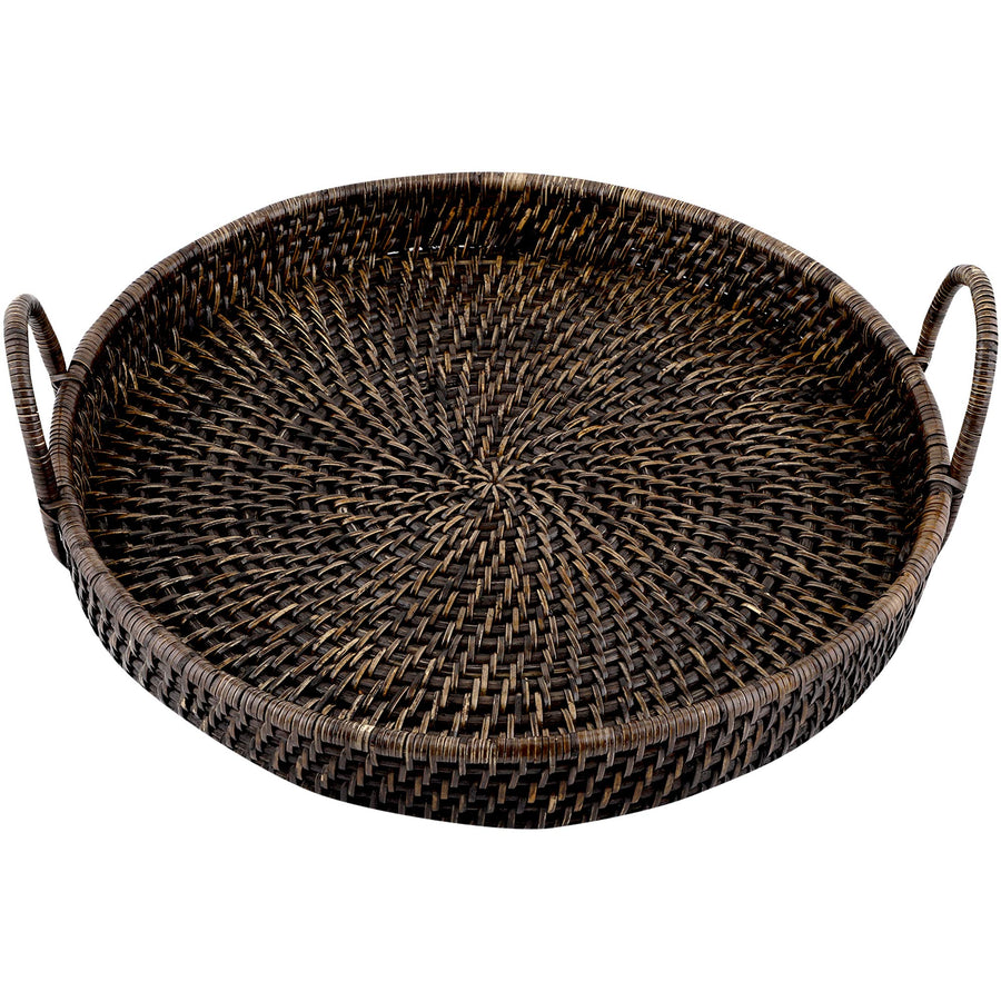 AKWAY Wicker Serving Tray Wooden Serving Tray for Home | Dining Table Decorative Trays | Serving Tray for Party Guests | Rectangle Platter with Handles Diwali or Deepawali Gifts (Antique Black) - Akway