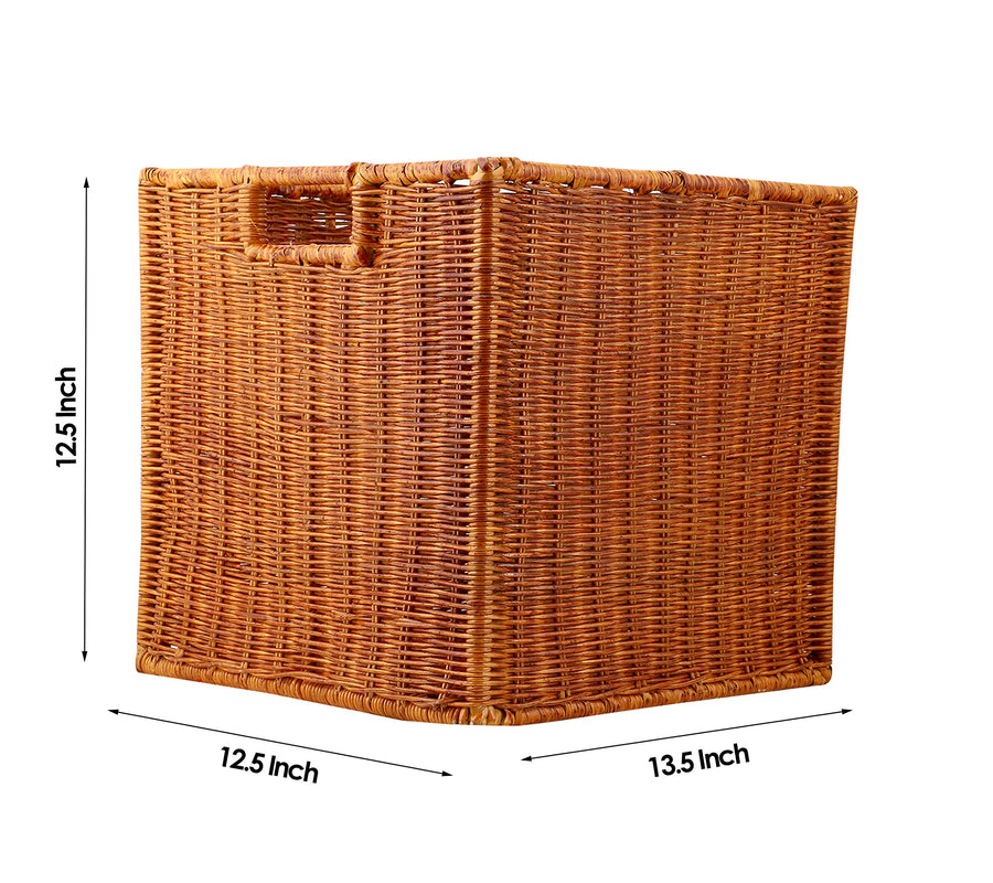 AKWAY Wicker wardrobe basket for storage, cloths, newspapers, photos or other memorabilia (12.5" W x 13.5" L x 12.5" H, Glossy Brown) - Akway
