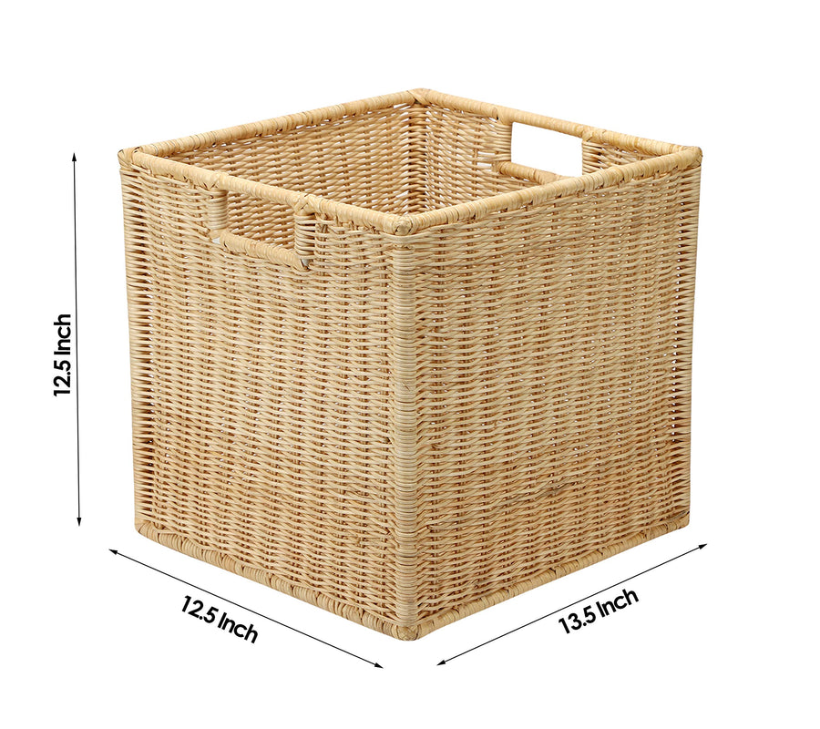 AKWAY Wicker wardrobe basket for storage, cloths, newspapers, photos or other memorabilia (12.5" W x 13.5" L x 12.5" H, Beige (Glossy Finish)) - Akway