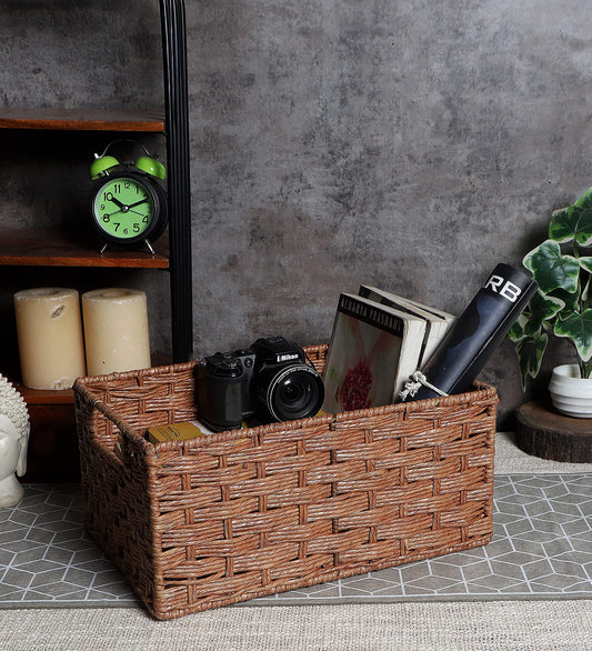 AKWAY Bamboo Rattan Wicker Basket for Cloths, Storage, Bin Organizer for Toiletry Cosmetic (Brown, 13 x 9 x 6,Pack of 1) - Ak