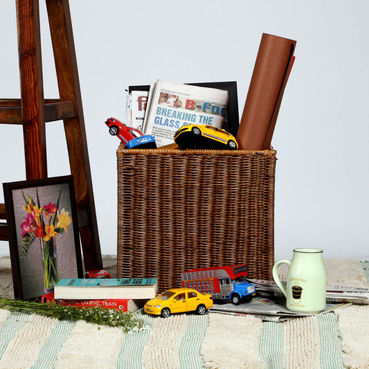 AKWAY Wicker wardrobe basket for storage, cloths, newspapers, photos or other memorabilia (12.5" W x 13.5" L x 12.5" H, Dark Brown (Glossy Finish)) - Akway