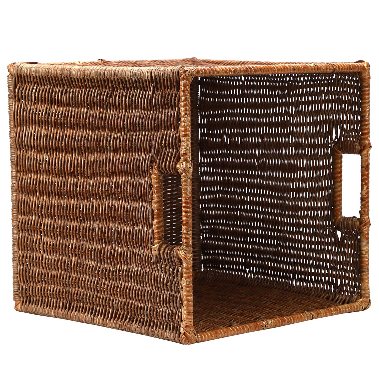 AKWAY Wicker wardrobe basket for storage, cloths, newspapers, photos or other memorabilia (12.5" W x 13.5" L x 12.5" H, Dark Brown (Glossy Finish)) - Akway