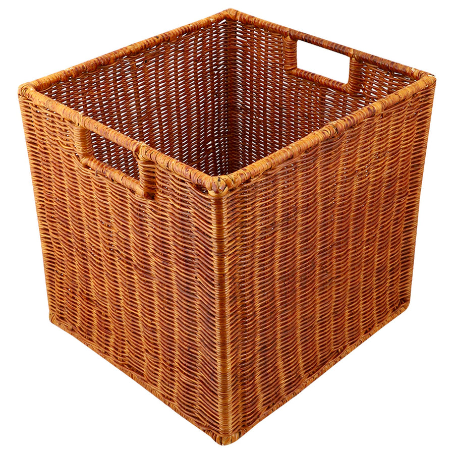 AKWAY Wicker wardrobe basket for storage, cloths, newspapers, photos or other memorabilia (12.5" W x 13.5" L x 12.5" H, Glossy Brown) - Akway