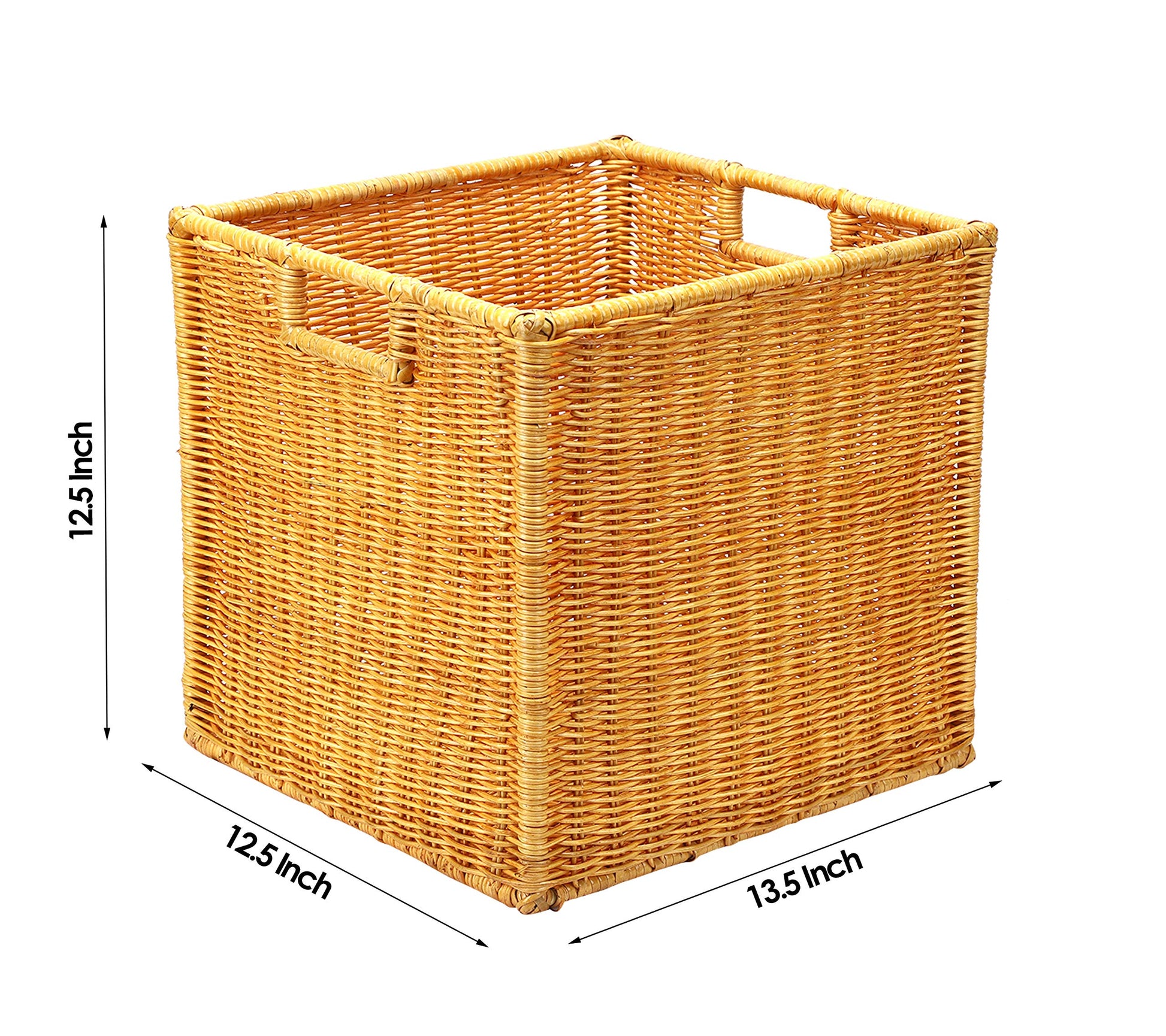 AKWAY Wicker wardrobe basket for storage, cloths, newspapers, photos or other memorabilia (12.5" W x 13.5" L x 12.5" H, Teak Wood (Glossy Finish)) - Akway