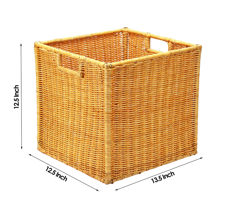 AKWAY Wicker wardrobe basket for storage, cloths, newspapers, photos or other memorabilia (12.5" W x 13.5" L x 12.5" H, Teak Wood (Glossy Finish)) - Akway