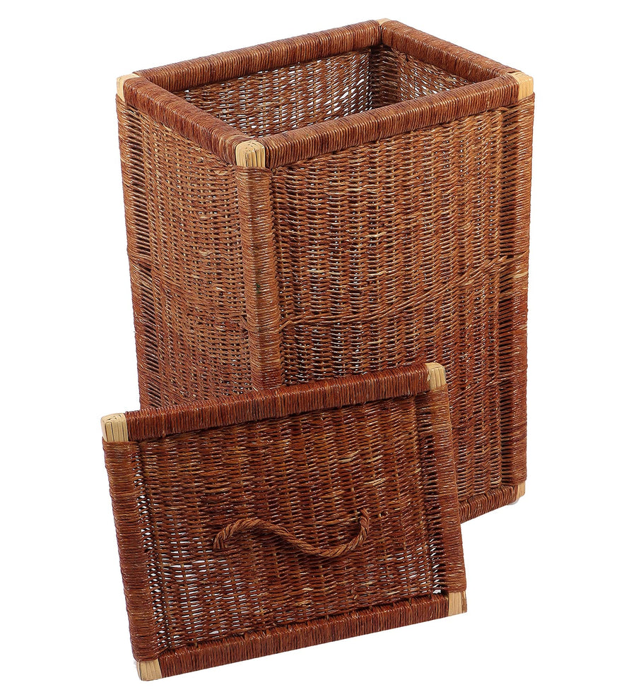 AKWAY wicker water hyacinth kauna grass bamboo cane Storage Basket with Lids | laundry hampers for bathroom wicker laundry ba