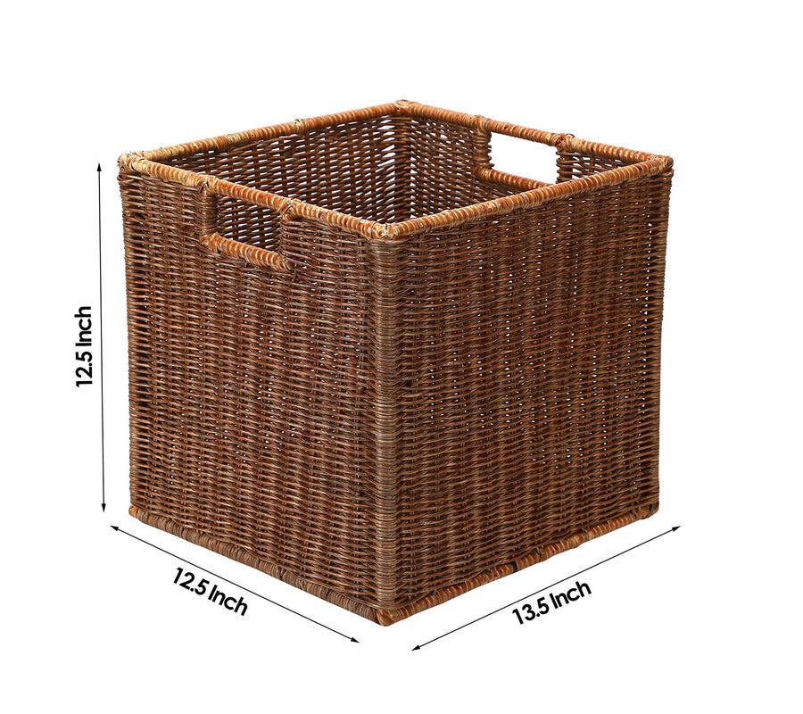 AKWAY Wicker wardrobe basket for storage, cloths, newspapers, photos or other memorabilia (12.5" W x 13.5" L x 12.5" H, Dark Brown (Glossy Finish)) - Akway