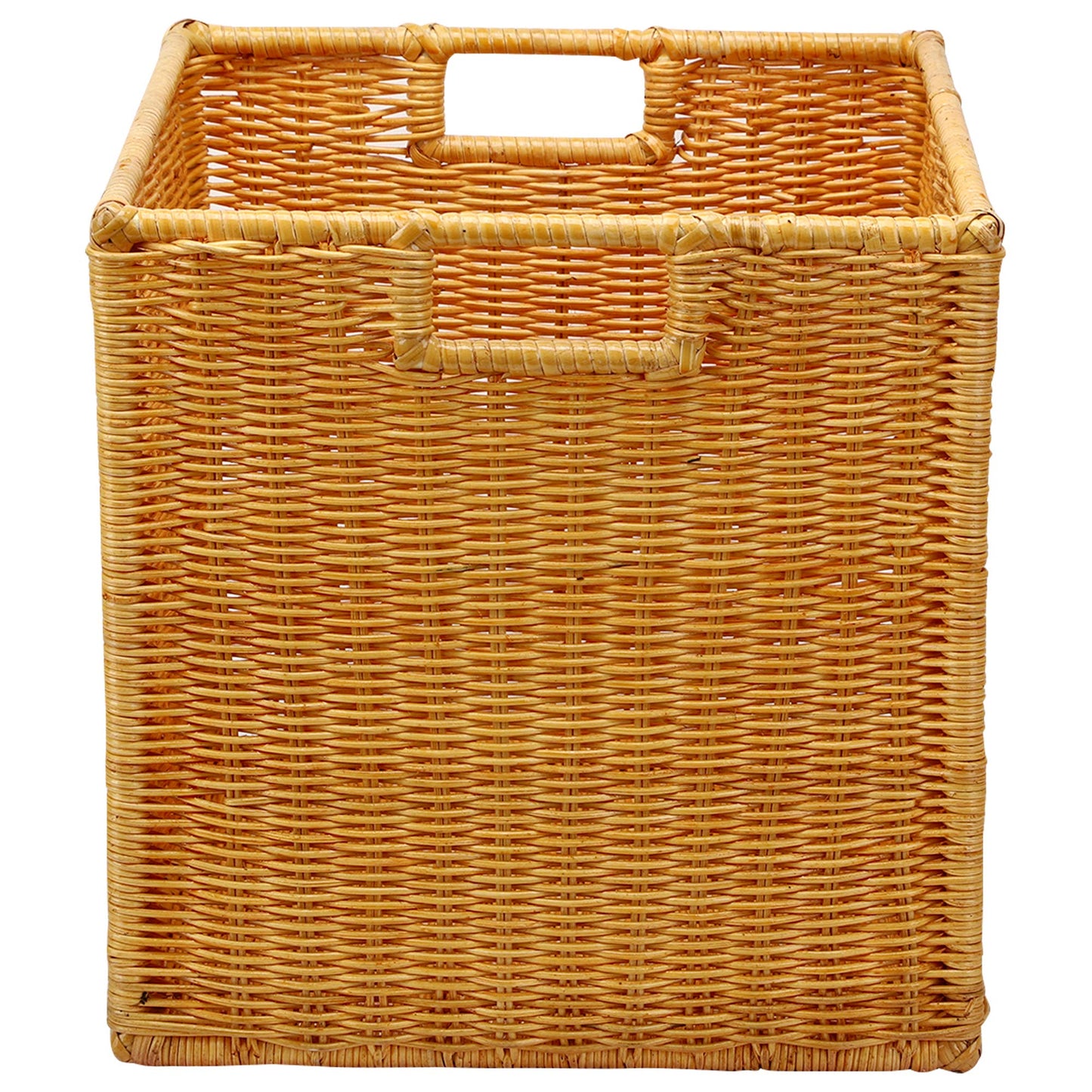 AKWAY Wicker wardrobe basket for storage, cloths, newspapers, photos or other memorabilia (12.5" W x 13.5" L x 12.5" H, Teak Wood (Glossy Finish)) - Akway