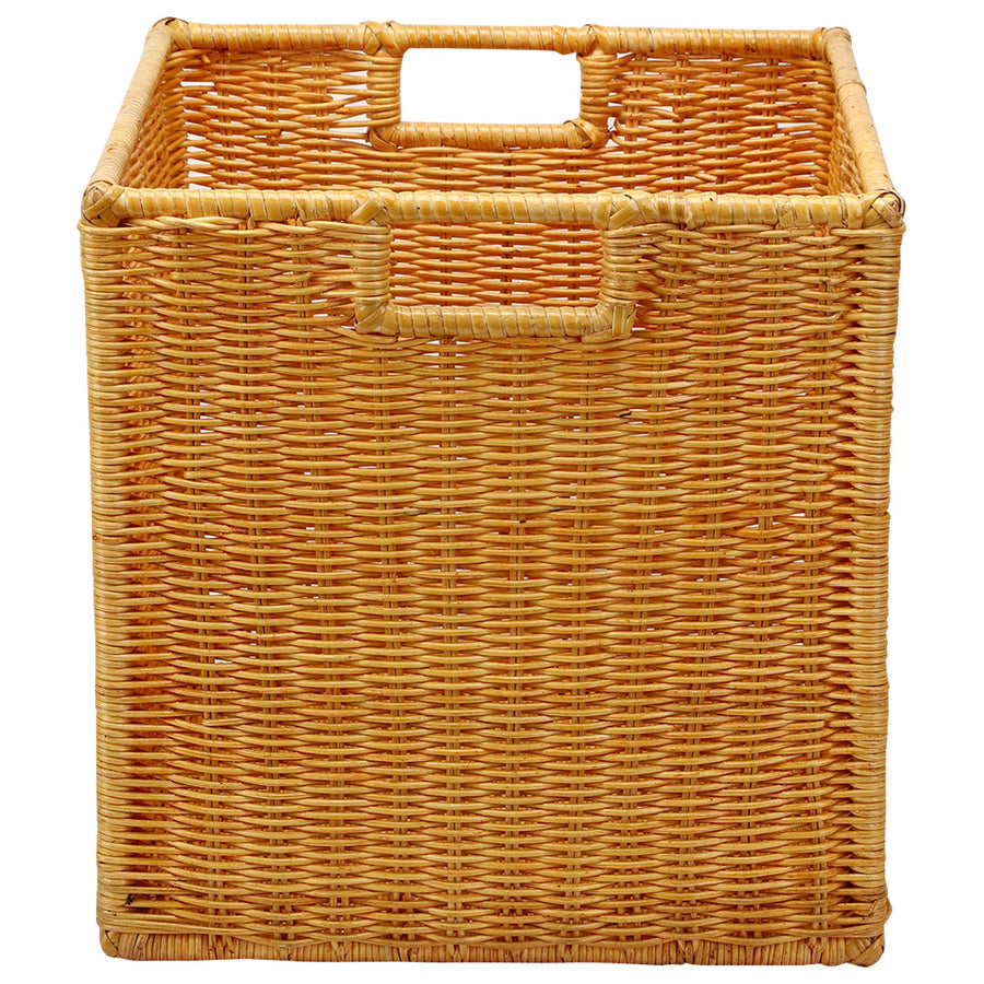 AKWAY Wicker wardrobe basket for storage, cloths, newspapers, photos or other memorabilia (12.5" W x 13.5" L x 12.5" H, Teak Wood (Glossy Finish)) - Akway