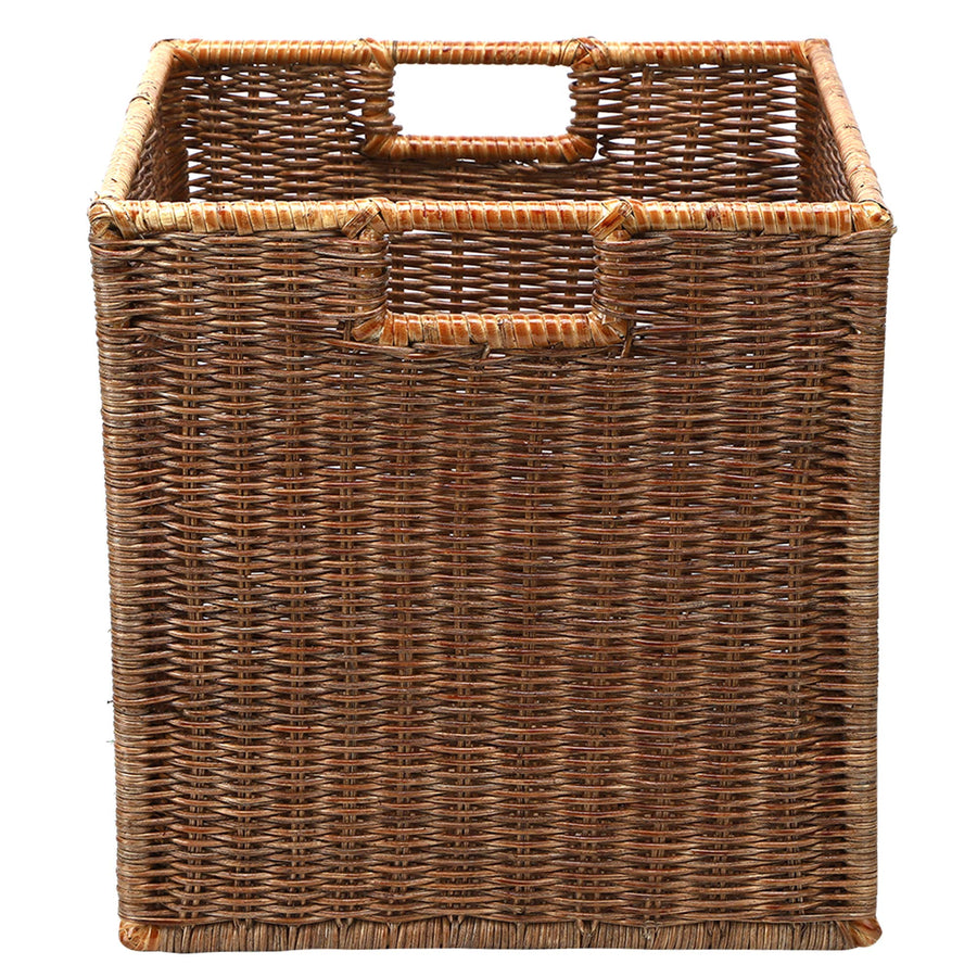 AKWAY Wicker wardrobe basket for storage, cloths, newspapers, photos or other memorabilia (12.5" W x 13.5" L x 12.5" H, Dark Brown (Glossy Finish)) - Akway