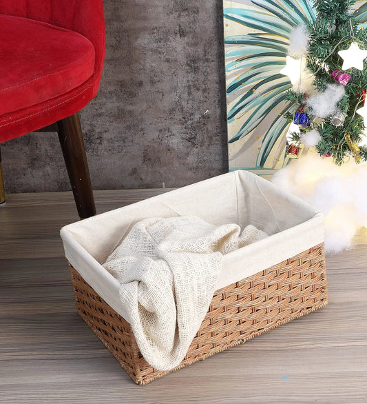 AKWAY Handcrafted Rectangular Wicker Basket for Cloths, Storage Basket, Bin Organizer for Toiletry Cosmetic Towels Toys Bathr