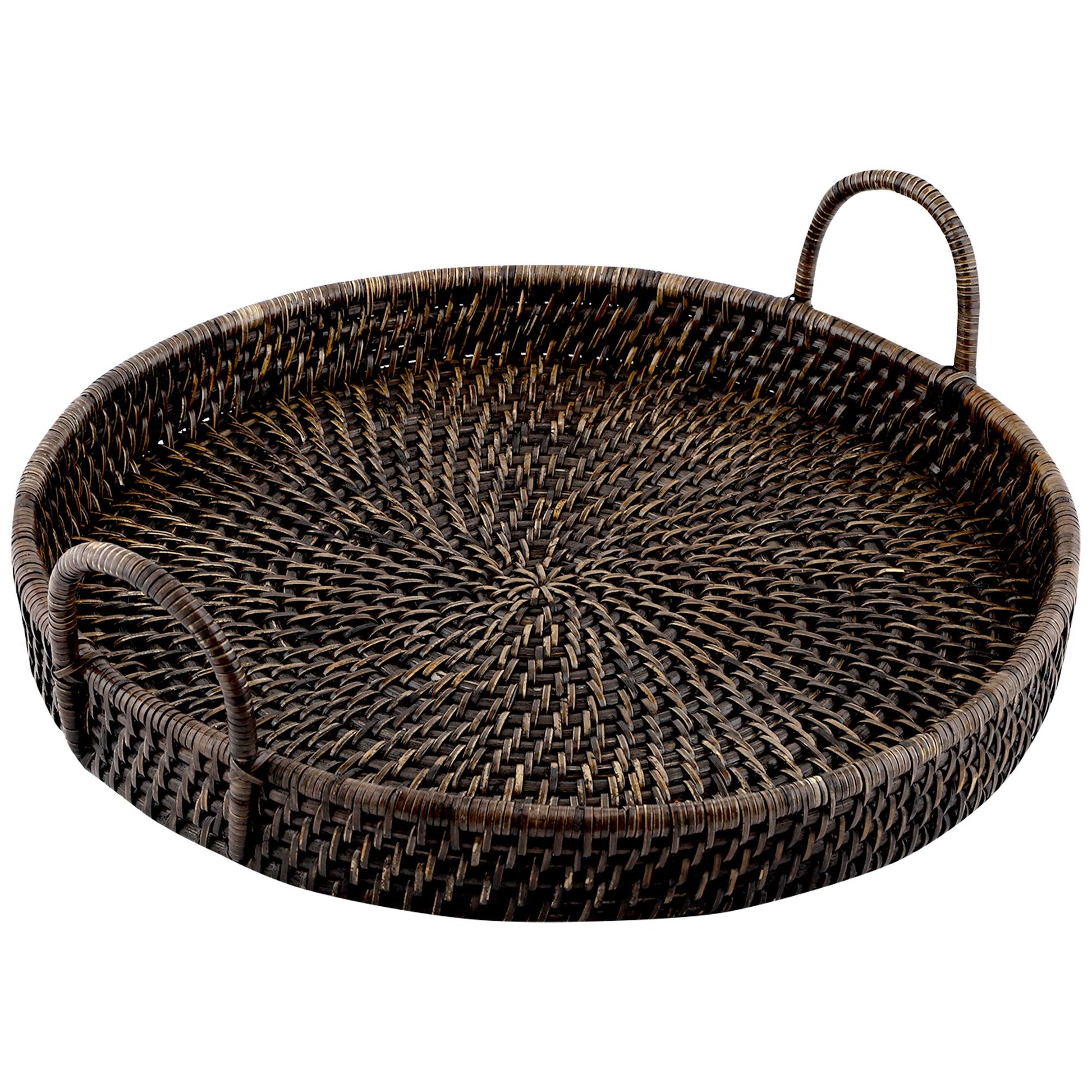 AKWAY Wicker Serving Tray Wooden Serving Tray for Home | Dining Table Decorative Trays | Serving Tray for Party Guests | Rectangle Platter with Handles Diwali or Deepawali Gifts (Antique Black) - Akway