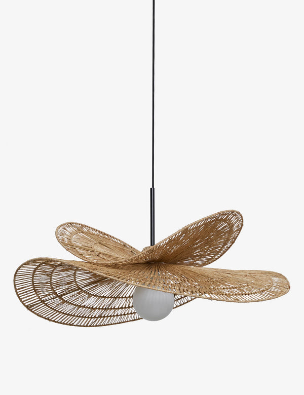Raffia hanging light for the bedroom by Akway, a woven pendant that replaces a bedside lamp