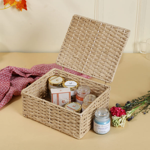 Wicker baskets with lids for living room, bedroom and bathroom storage - Akway