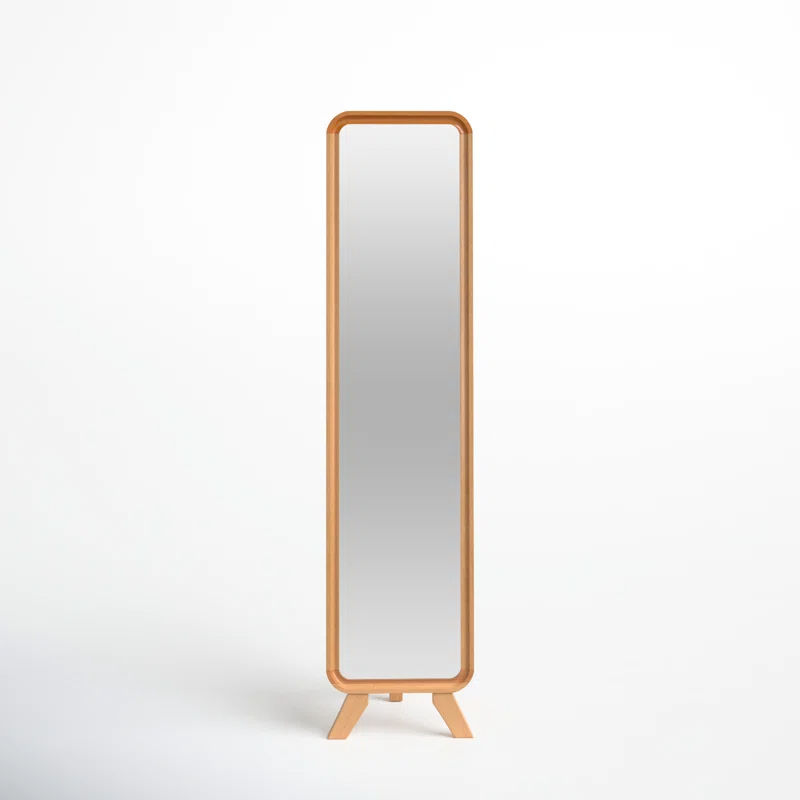 Small bedroom setup with bamboo floor mirror and natural decor - Akway