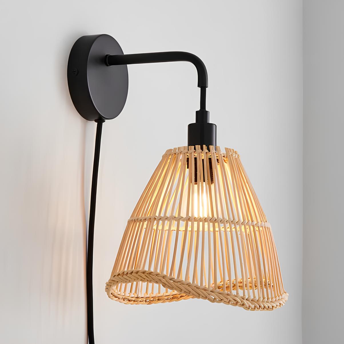 Bamboo Wall lamps For Living Room | Rattan Wall scones | Wicker Wall Lamps | Cane Wall Scones - Krisha - Akway