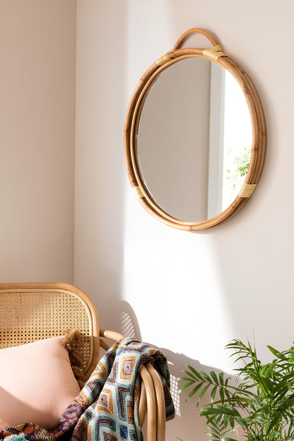 Bamboo Wall Mirror for living room | Cane Wall Mirror | Rattan Mirror - Navya - Akway