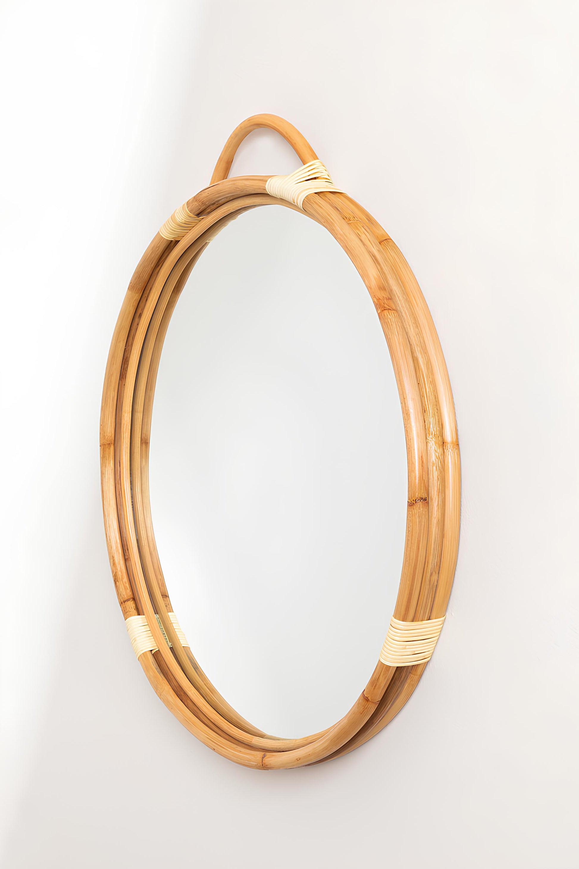 Bamboo Wall Mirror for living room | Cane Wall Mirror | Rattan Mirror - Navya - Akway