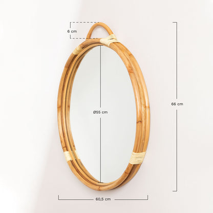 Bamboo Wall Mirror for living room | Cane Wall Mirror | Rattan Mirror - Navya - Akway