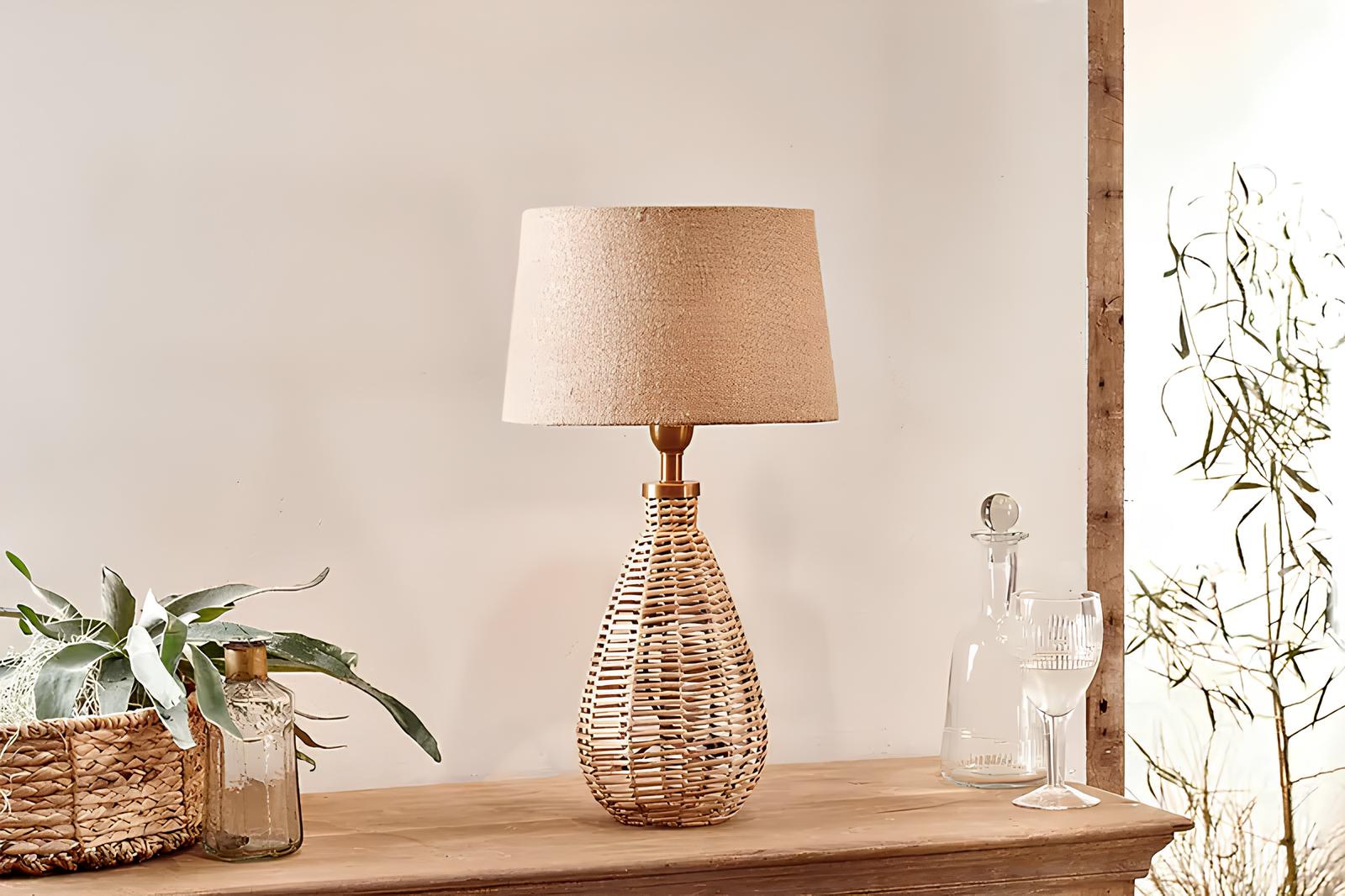 Rattan Table lamp for Living room | Bamboo Bedside table lamp | Cane Table lamp -Navya - Akway