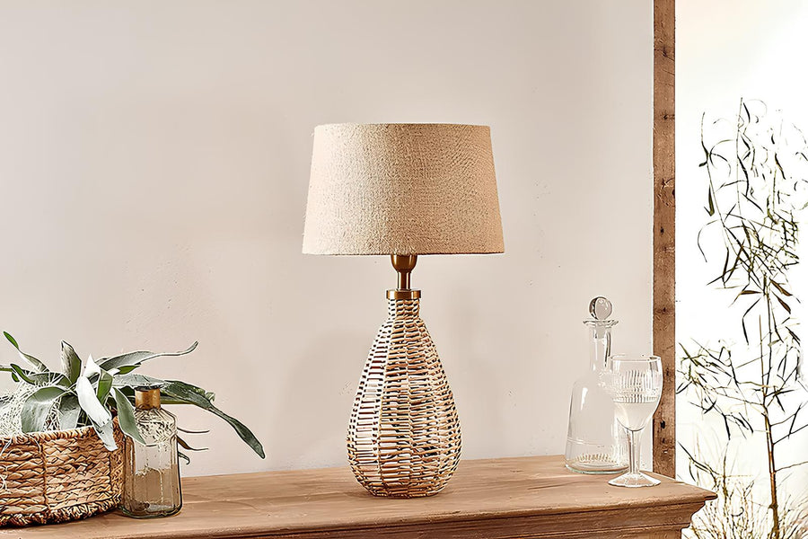 Rattan Table lamp for Living room | Bamboo Bedside table lamp | Cane Table lamp -Navya by Akway