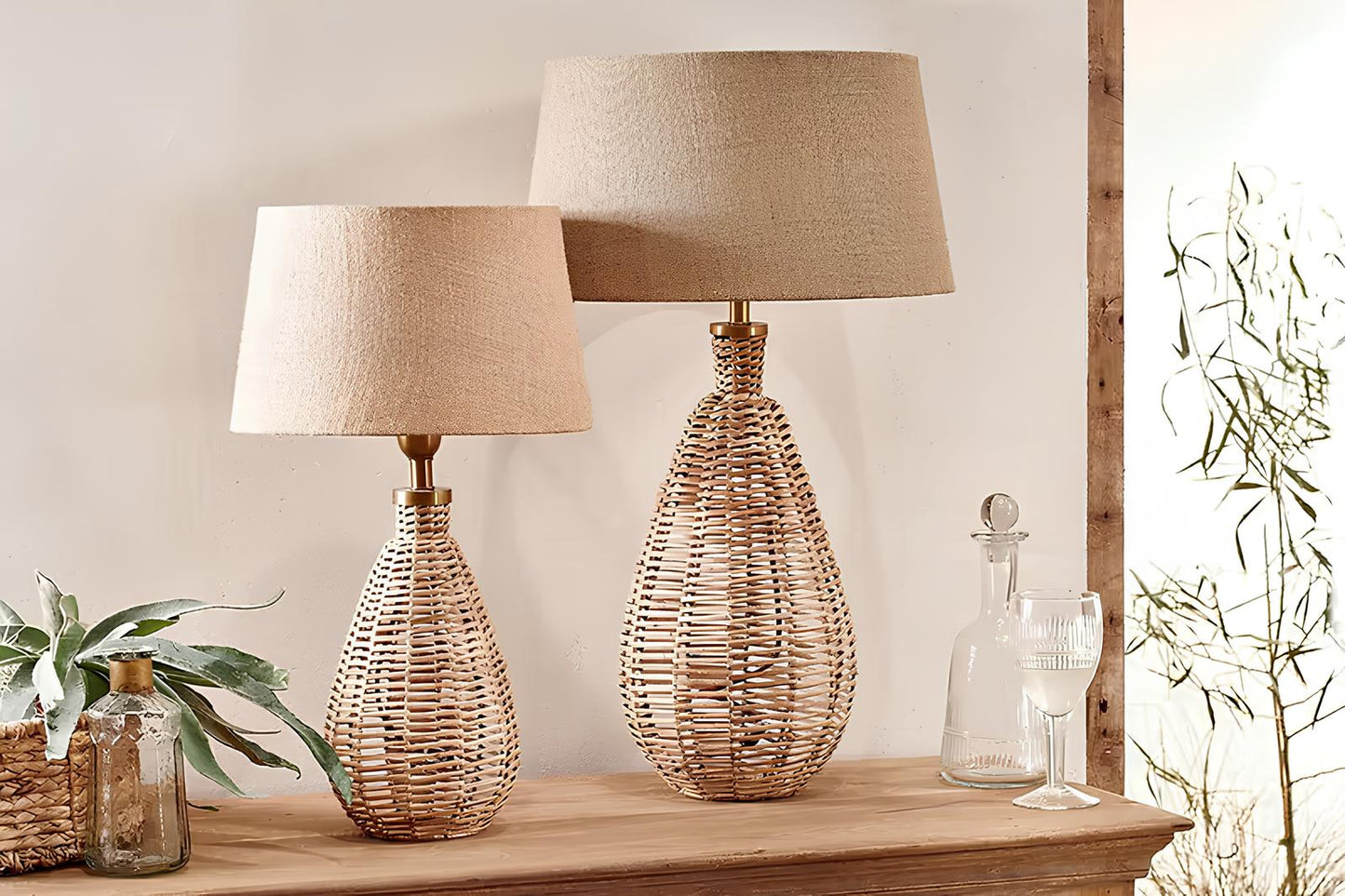 Rattan Table lamp for Living room | Bamboo Bedside table lamp | Cane Table lamp -Navya - Akway