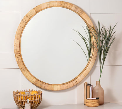 Bamboo Wall Mirror for living room | Cane Wall Mirror | Rattan Mirror - Taara - Akway
