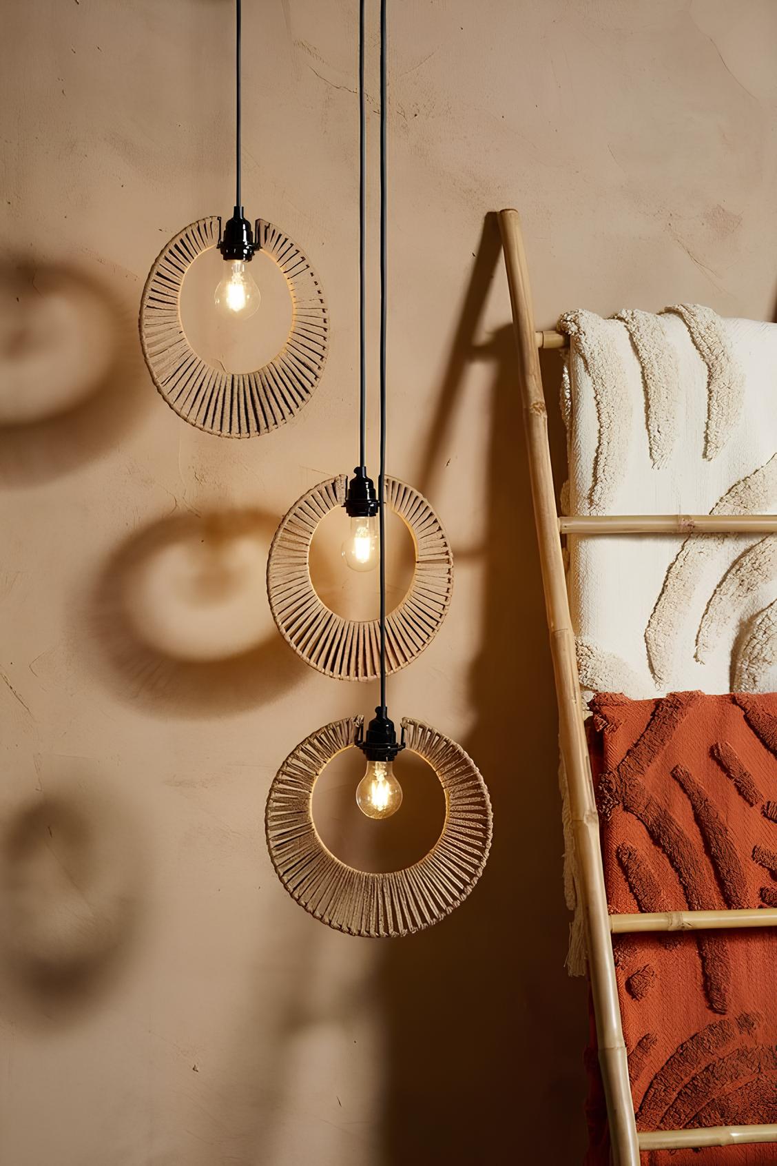 Bamboo Hanging lamp for Living Room | Rattan Pendant light | Cane ceiling light - Anant - Akway