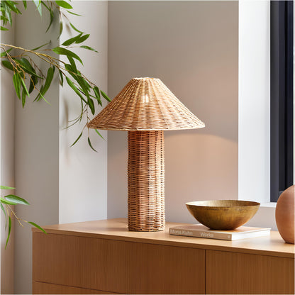 Rattan Table lamp for Living room | Bamboo Bedside table lamp | Cane Table lamp -Shrishti - Akway