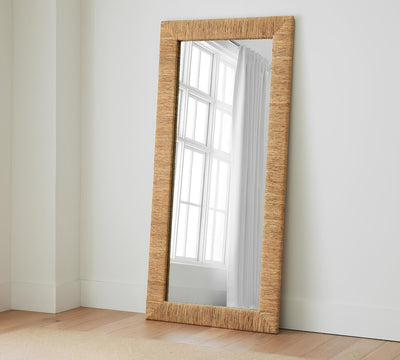 Bamboo Floor Mirror for living room | Cane Mirror | Rattan Mirror - Chahna - Akway Uncategorized (Image 1)