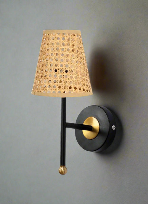 Cane Wall Sconce for Bedroom | Rattan Wall Light - Ishani