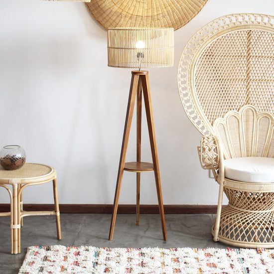 Rattan Floor Lamp | Bamboo Floor Lamp | Cane Floor Lamp - Aamya