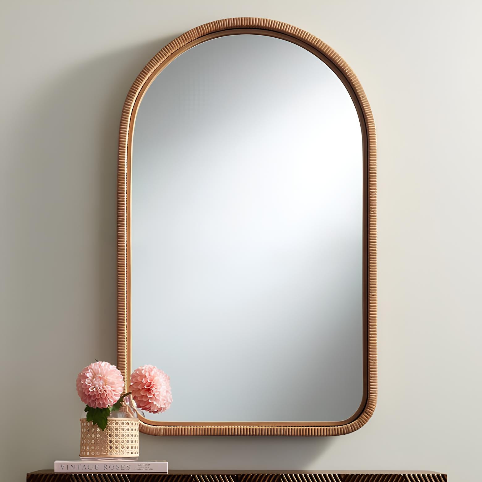 Bamboo Wall Mirror for living room | Cane Wall Mirror | Rattan Mirror - Ananya - Akway