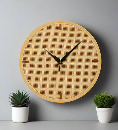 Rattan Wall Clock for Living Room Stylish - Handwoven Bamboo Clock for Home, Kitchen, Hall | Boho Decorative Round Wicker Wal