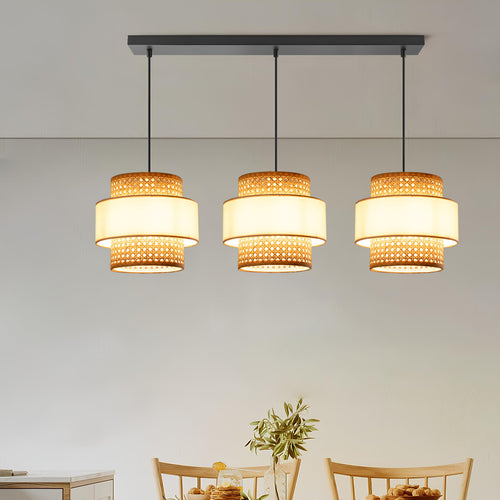 Rattan Hanging Light for Living Room | Cane Pendant Lamp Set - Dia