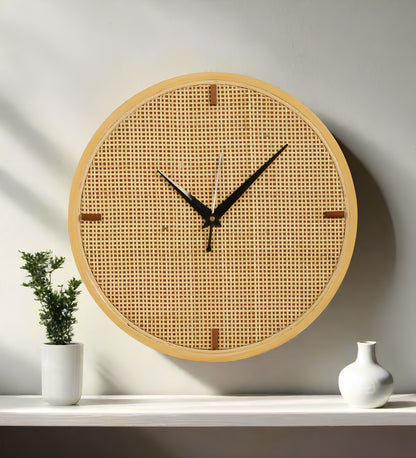 Rattan Wall Clock for Living Room Stylish - Handwoven Bamboo Clock for Home, Kitchen, Hall | Boho Decorative Round Wicker Wal