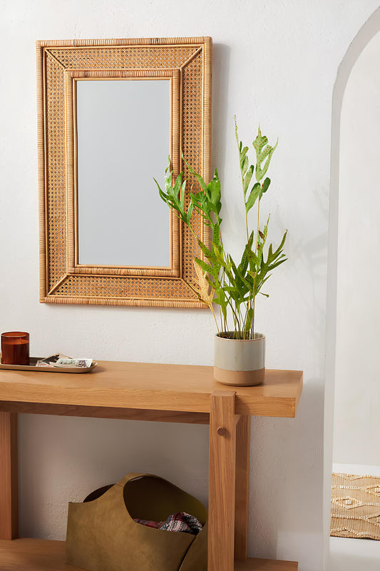 Bamboo Wall Mirror for living room | Cane Wall Mirror | Rattan Mirror - Diva - Akway