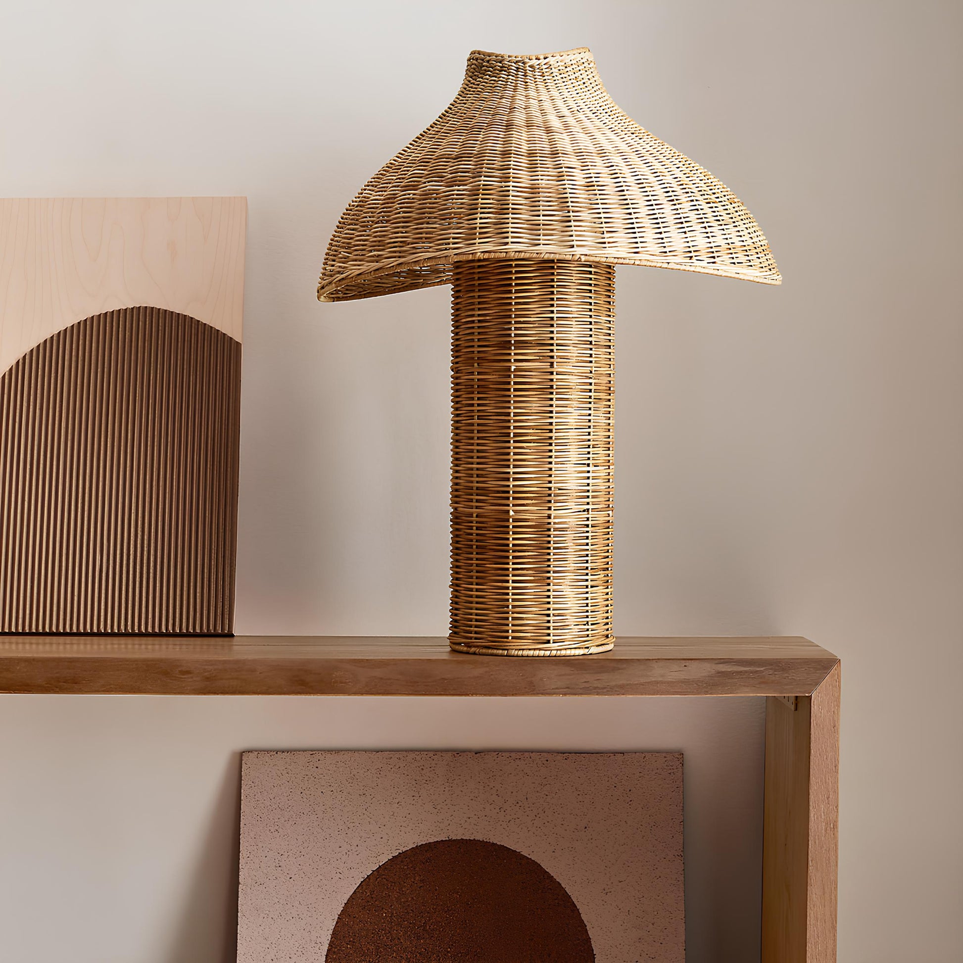 Rattan Table lamp for Living room | Bamboo Bedside table lamp | Cane Table lamp -Anant - Akway