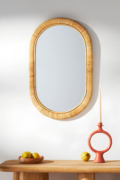 Bamboo Wall Mirror for Living Room | Cane Wall Mirror - Hrida